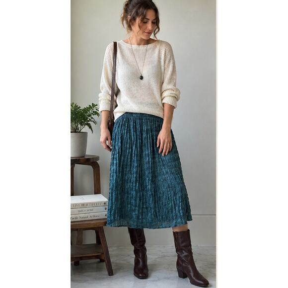 Chaiken Dresses & Skirts - Chaiken Teal Crinkle Textured Midi Skirt USA Size 6